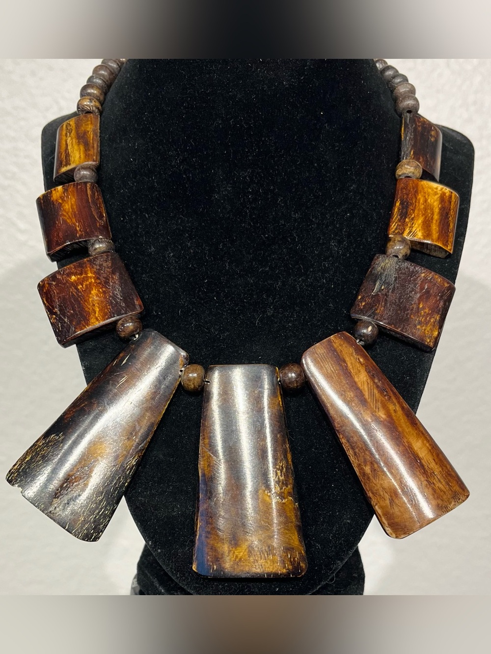 Vintage Brown Wooden Bead Statement Necklace